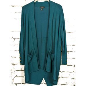 LANE BRYANT Open-Front Longline Fine Knit Cardigan Forest Green Christmas 14/16